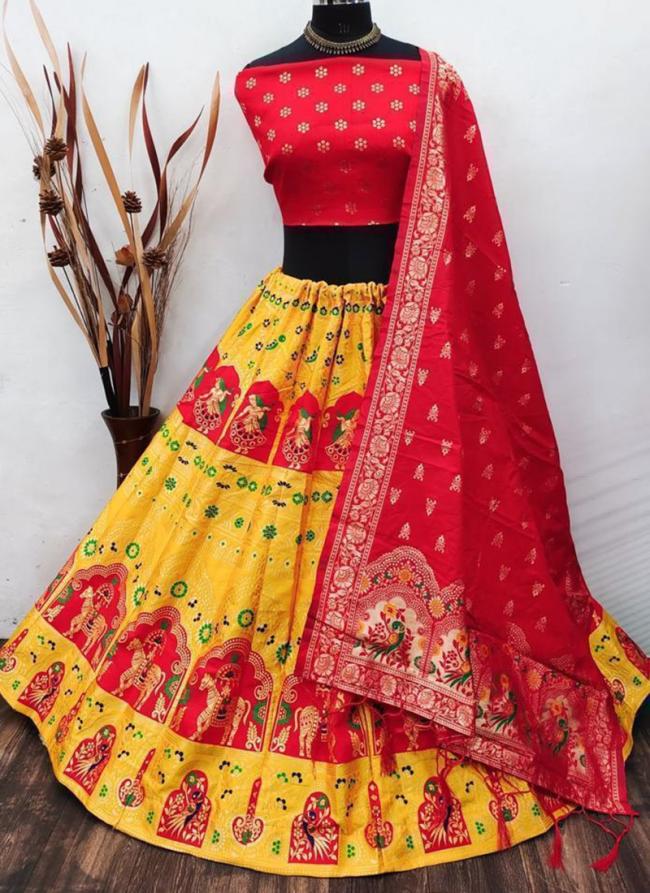 Heavy Brocade Yellow Festival Wear Embroidery Work Lehenga Choli( Only In Size 34 To 40)